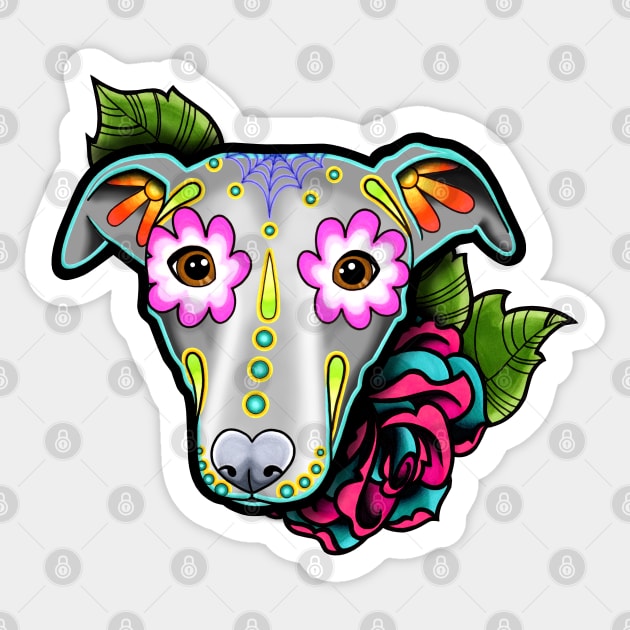 Greyhound - Whippet - Day of the Dead Sugar Skull Dog Sticker by prettyinink